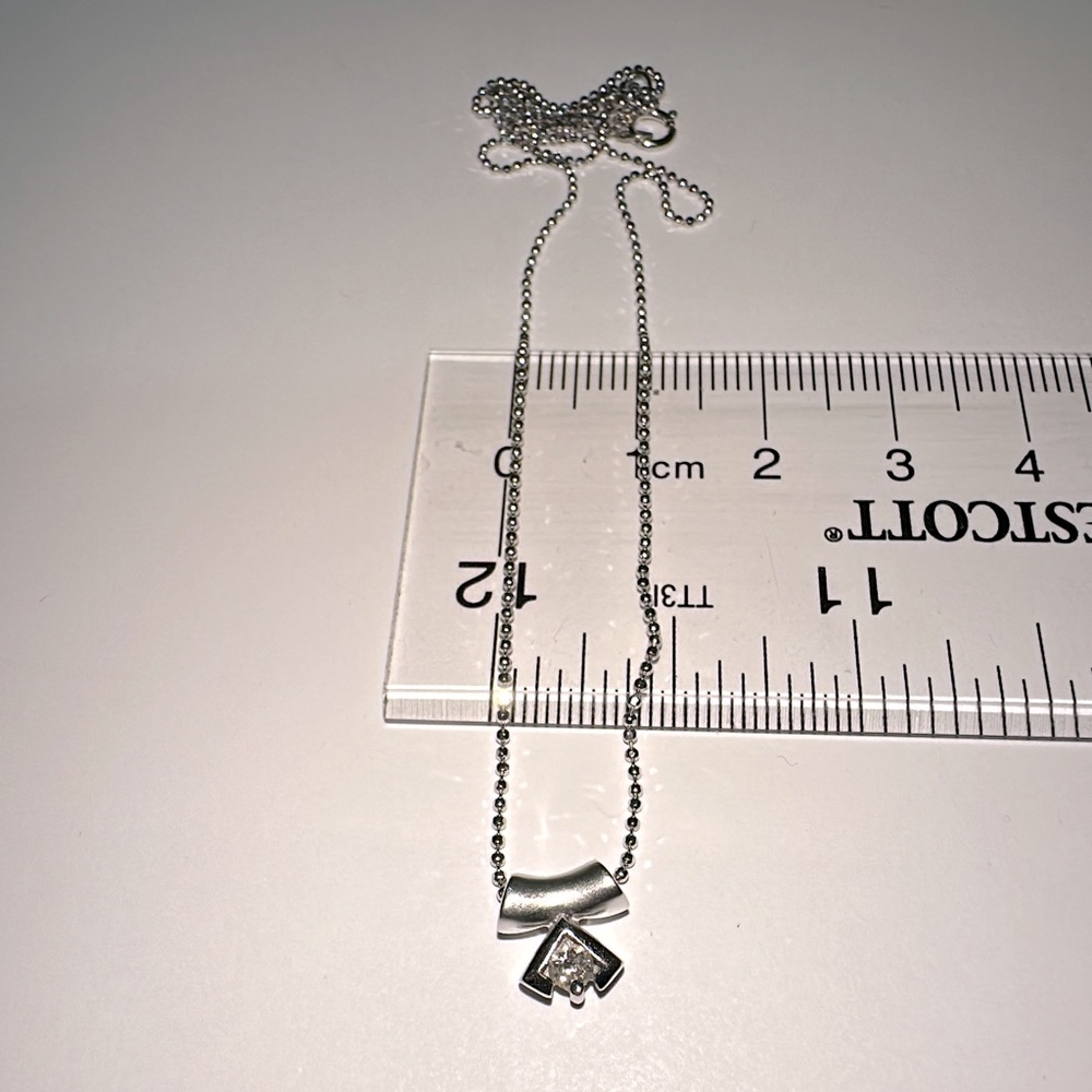 Vintage Solid White Gold 18K Natural Diamond Solitaire Pendant 14K Bead Necklace - Picture 16 of 16